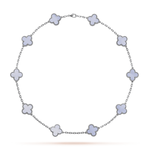 18K Vintage Alhambra Chalcedony 10 Motifs Necklace