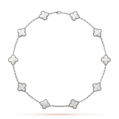 18K Vintage Alhambra Pearl 10 Motifs Necklace