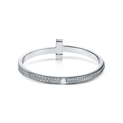 18K T1 Wide Full Diamond Hinged Bangle Bracelet