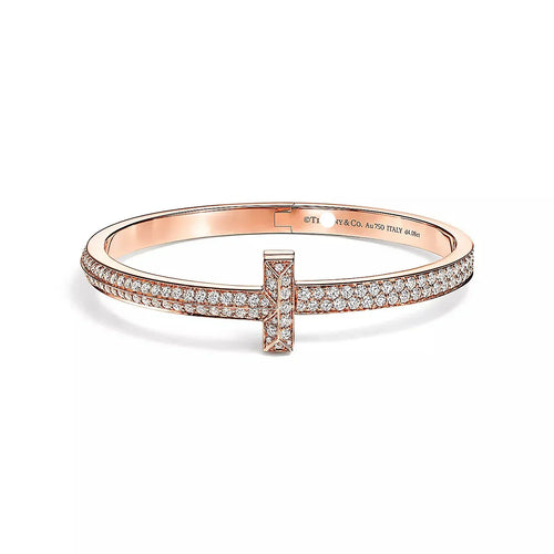 18K T1 Wide Full Diamond Hinged Bangle Bracelet