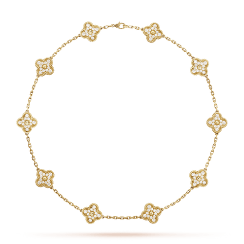 18K Vintage Alhambra Diamonds 10 Motifs Necklace