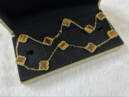 18K Vintage Alhambra Tiger Eye 10 Motifs Necklace