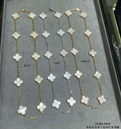 18K Vintage Alhambra Pearl 10 Motifs Necklace