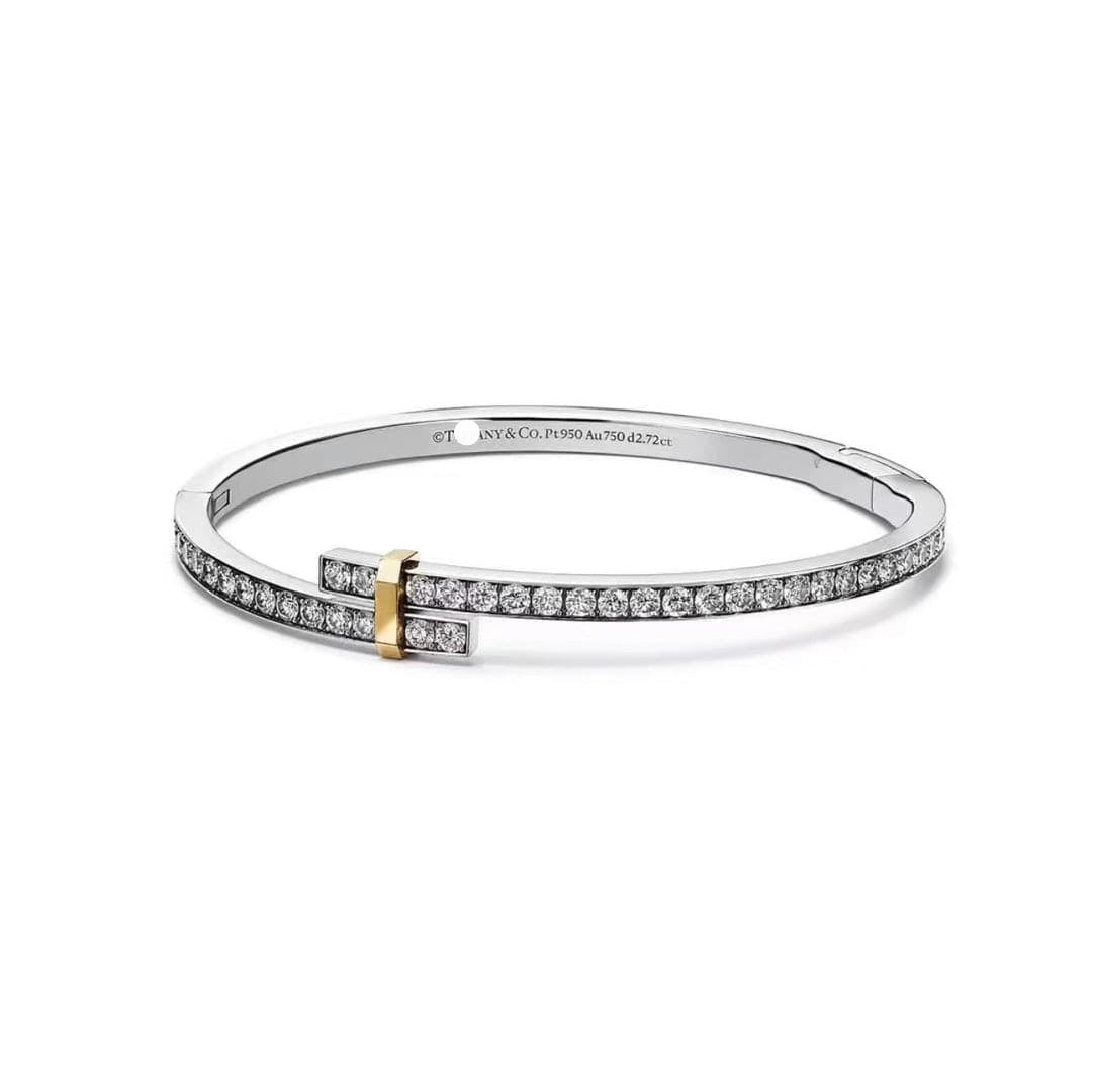 18K T Edge Hinged Bypass Bangle Bracelet