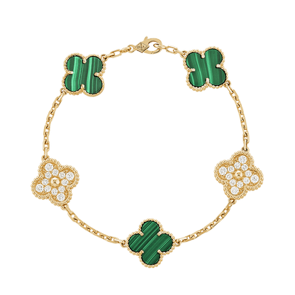 18K Vintage Alhambra Five Motifs Malachite Diamonds Bracelet