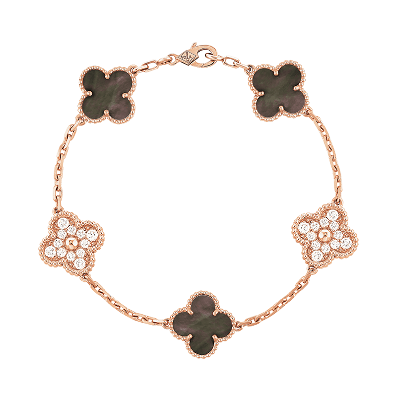 18K Vintage Alhambra Five Motifs Pearl Bracelet