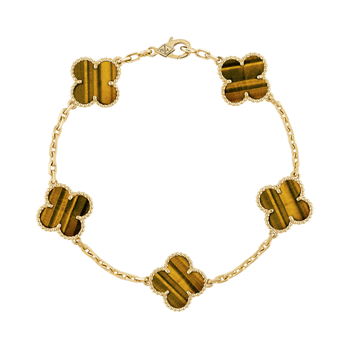 18K Vintage Alhambra Five Motifs Tiger Eye Bracelet