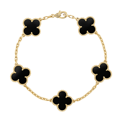 18K Vintage Alhambra Five Motifs Black Bracelet