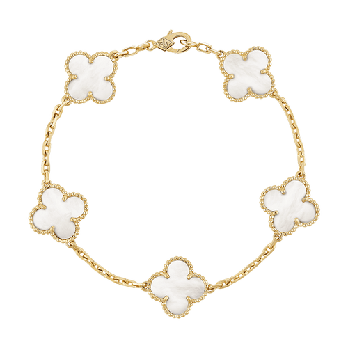 18K Vintage Alhambra Five Motifs Pearl Bracelet