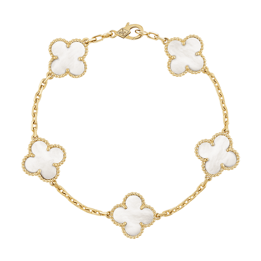 18K Vintage Alhambra Five Motifs Pearl Bracelet