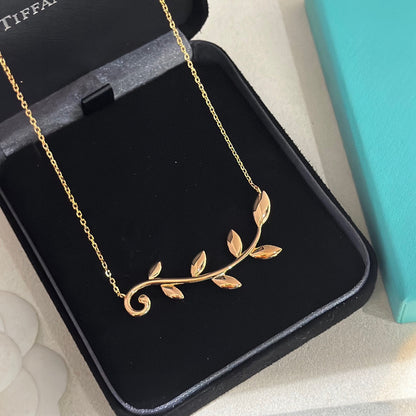 18K T Olive Leaf Vine Pendant Necklace