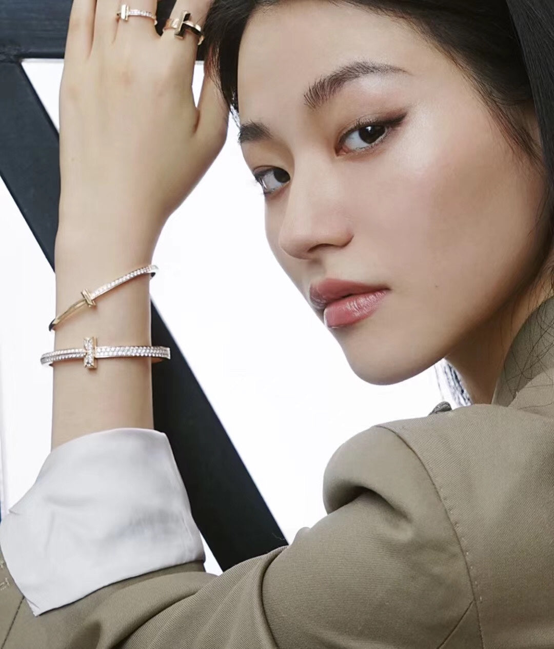 18K T1 Wide Full Diamond Hinged Bangle Bracelet